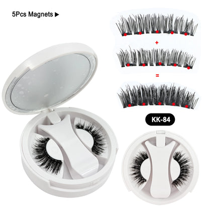 5 Magnets Glue Free Magnetic Lashes 3D Fluffy Faux Mink False Eyelashes With Mirror Case & Applicator