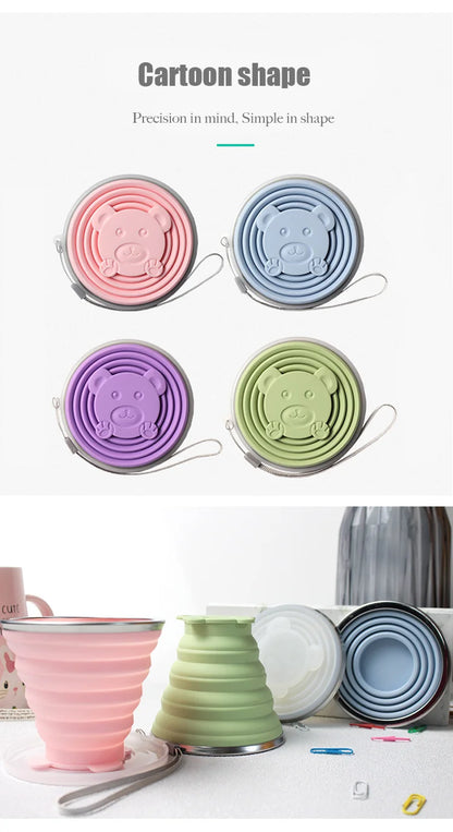 270ML Portable Silicone Folding Water Cup Outdoor Heat Resistant Foldable Mug With Lid Collapsible Travel Drinking Cups