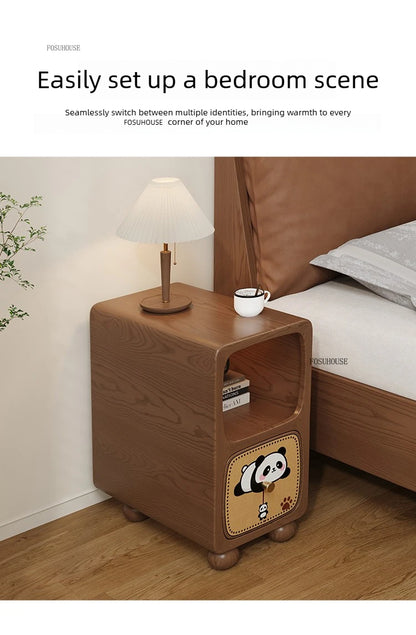 Cartoon Panda Solid Wood Children's Nightstands for Home Child's Bedside Tables Narrow Kid's Bedside Cabinets Children Furniture