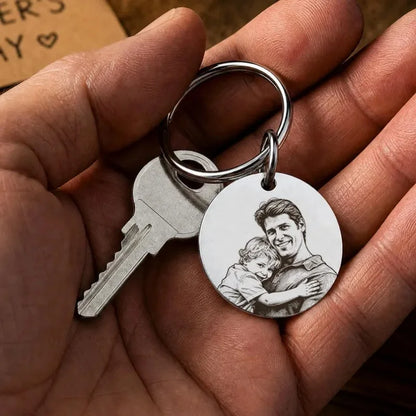 Custom Photo Engraved Keychain Personalized Family Portrait Round Stainless Steel Key Ring Custom Picture Key Gift For Dad