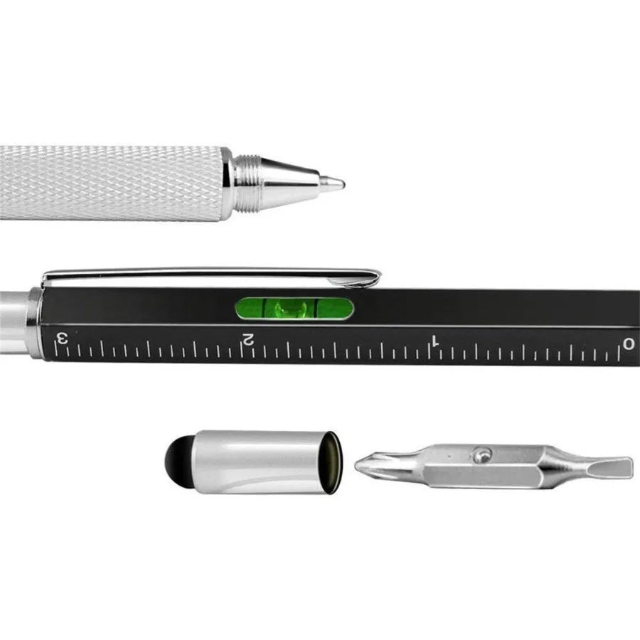 Multifunction Tech-Tool Pen with Ballpoint Pen Touch Screen Stylus Ruler Spirit Level Flat-head and Phillips Screwdriver - Idea