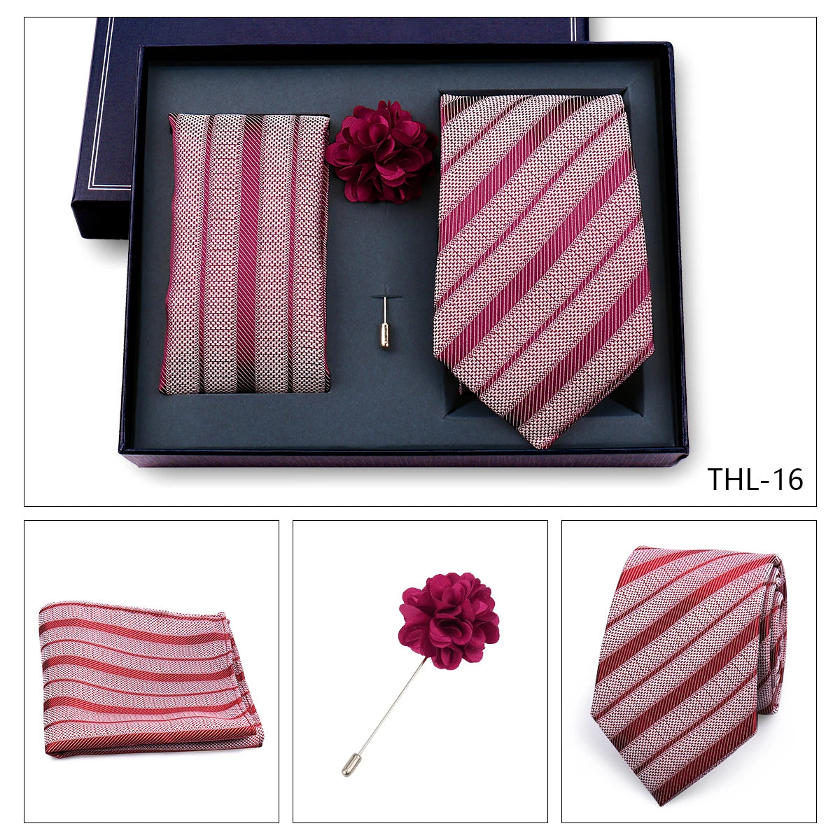 Elegant Ties For Men Classic Paisly Neck Tie Pocket Square Brooch Set With Gift Box Mens Business Wedding Suit Accessories