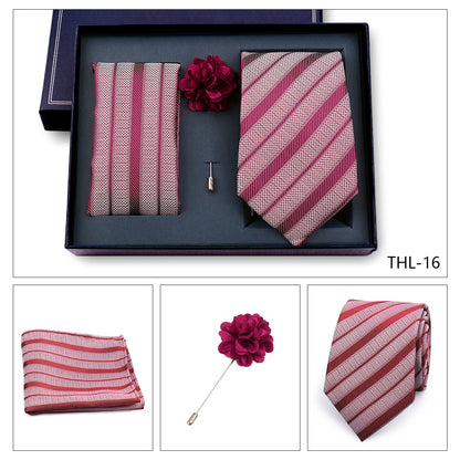 Elegant Ties For Men Classic Paisly Neck Tie Pocket Square Brooch Set With Gift Box Mens Business Wedding Suit Accessories