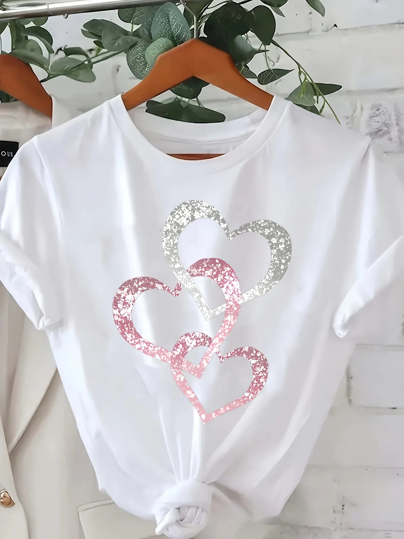 Women Clothing Women Casual Short Sleeve Heart Print Patterns Spring and Summer Fashion TShirt with Three  Aesthetic Clothes