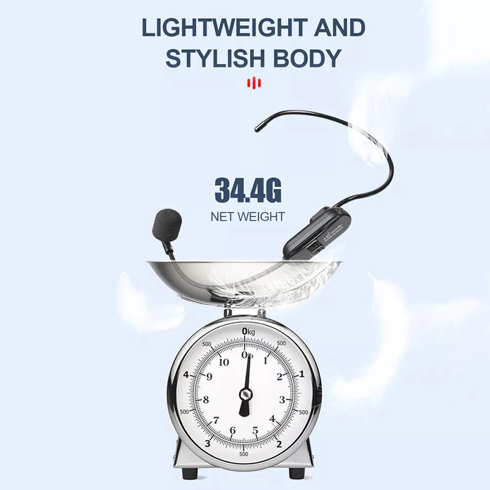 Wireless Headset Microphone Kit 2.4G with Transmitter And Receiver for Voice Amplifier Speaker Suitable for Teaching Stage Guide