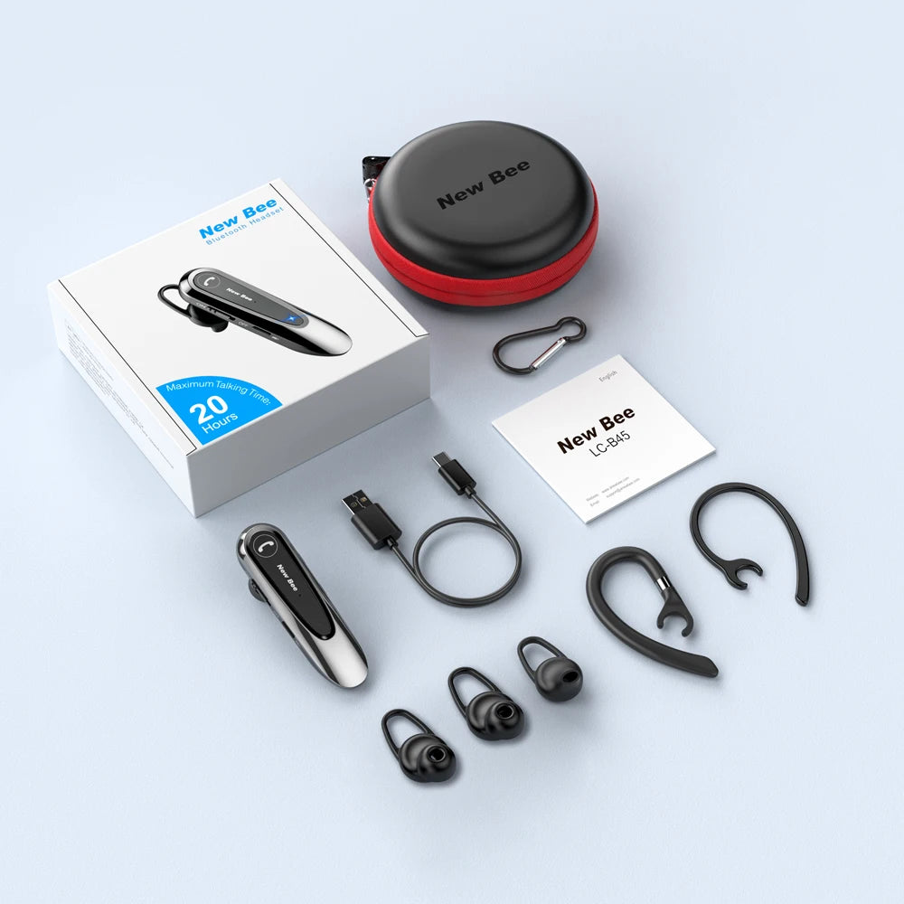 New Bee B45 Bluetooth 5.0 Headset Wireless Earphone Headphones with Dual Mic Earbuds Earpiece CVC8.0 Noise Reduction for Driving