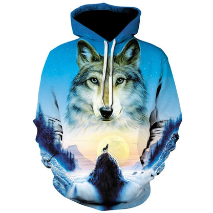2023 Men's Oversized Hoodie 3D Wolf Animals Pattern Ferocious Warrior Fashion Sweatshirt Loose Street Funny Tracksuits Fitness