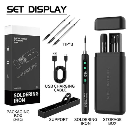 New Cordless USB Soldering Iron 1100mAh Rechargeable Digital Display Adjustable Temperature Portable Welding Iron Kit with 3 Tip