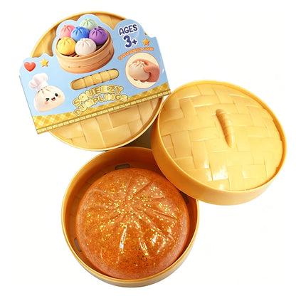 Colorful Dumpling Squishes Stress Balls Fidget Sensory Toys Simulation Food Squishies Bun with Steamer Squeeze Dough Ball Gifts