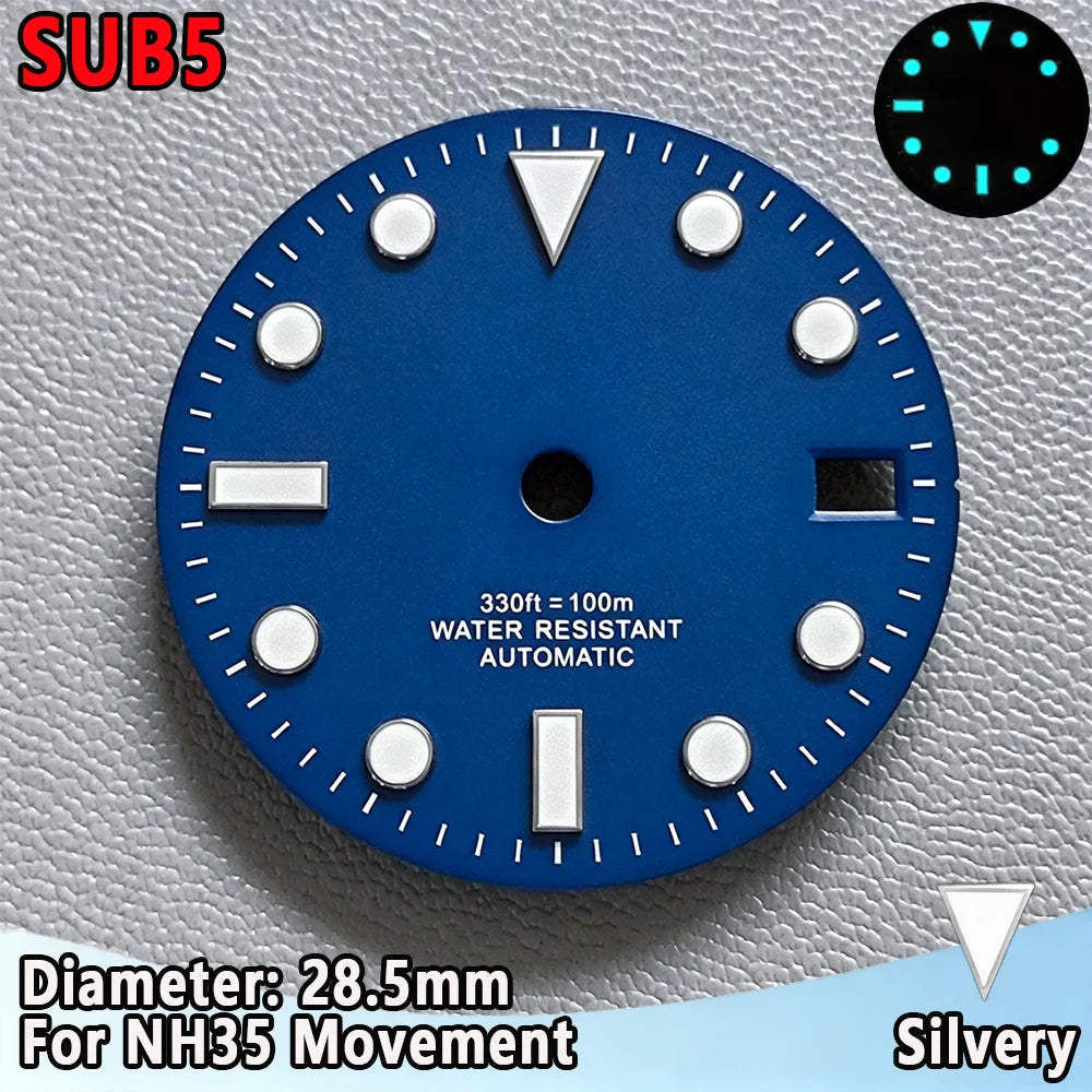 28.5mm NH35 Watch Dial Luminous Dials Single Calendar Dial Suitable For NH35 Movement Can Support DIY Dial Customization Logo