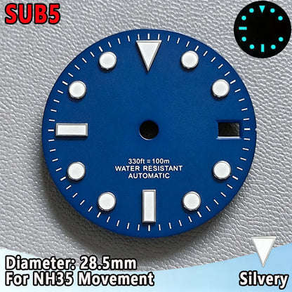 28.5mm NH35 Watch Dial Luminous Dials Single Calendar Dial Suitable For NH35 Movement Can Support DIY Dial Customization Logo