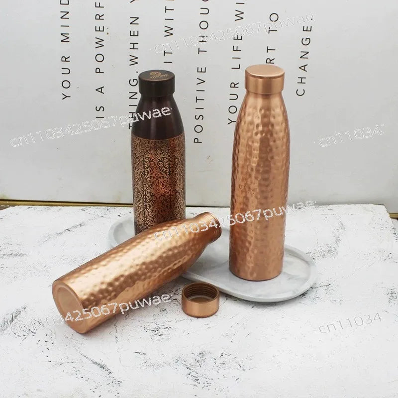 Pure Copper Handmade Water Bottle Metal Canteen Vessel for Yoga Outdoor Sports