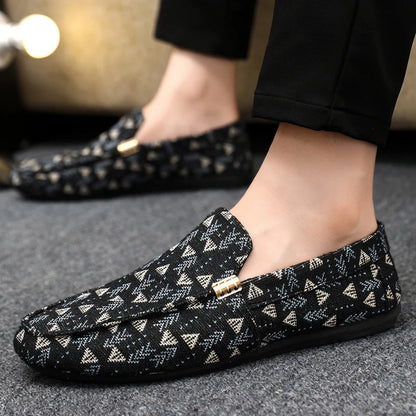 Summer Flat Casual Shoes Men Canvas Loafers Lightweight Breathable Slip-on Shoes Man Comfortable Non-slip Men's Driving Shoes