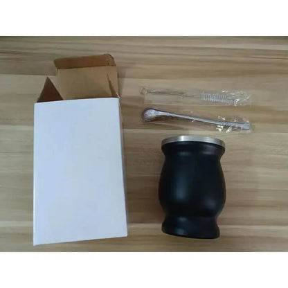 230ML Mate Cup 304 Stainless Steel Double Wall 8oz Portable Tea Mug Mate Tea Gourd With 2 In 1 Straw Spoon Give Cleaning Brush