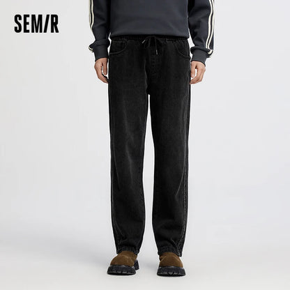 Semir Men Jeans Retro Wide Straight Side Stripe Elastic Waist 2026 Autumn Soft Denim Pants Casual Street Style Daily Wear