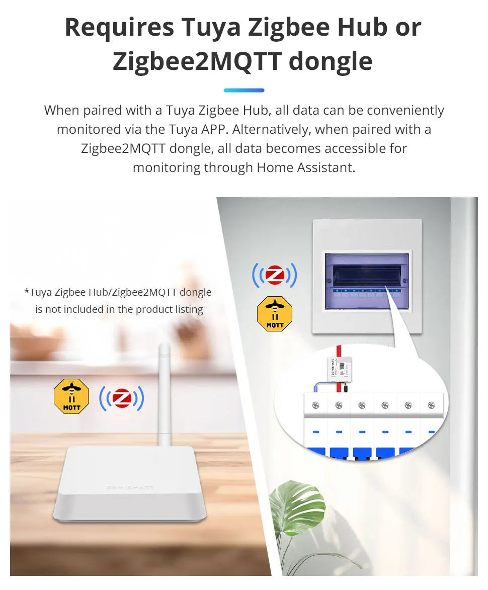 Zemismart Zigbee WiFi 63A MiNi Energy Meter Electric Monitor Sensor Work with Tuya Smart Zigbee2mqtt Home Assistant Homey SPM01