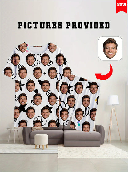 Men's Women's Facial Printed T-Shirt Shorts Set Personal Photo Customize Pajamas Comfortable Loose Home Set Valentine's Day Gift