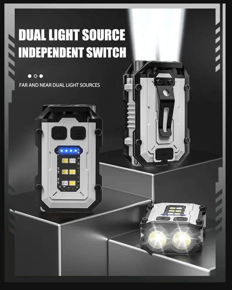 800mAh Super Bright LED COB Flashlight 8 Modes Keychain Light IPX4 Waterproof Magnetic Type C Rechargeable Mini EDC Torch Light