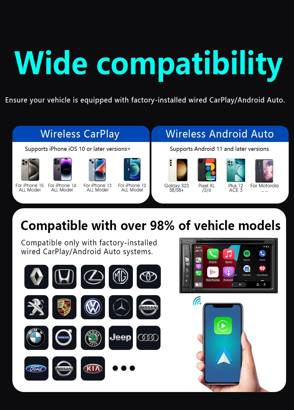 2026 4in1 New Upgrade Carplay Adapter Wireless Android Auto Mirror Link Smart MiNi AI Box USB Plug and Play Auto Connect WiFi