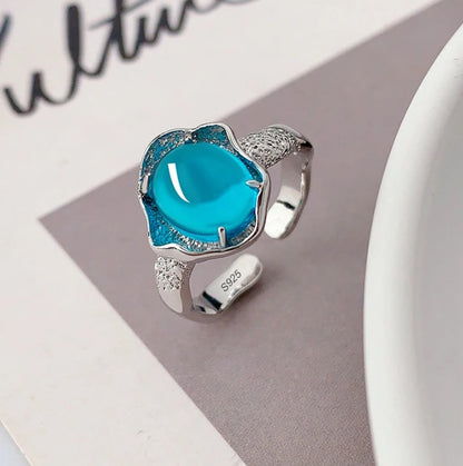 PANJBJ 925 Sterling Silver Lotus Ring For Women Retro TextureJewelry Irregular Creativity Adjustable Jewelry Party Gift Dropship