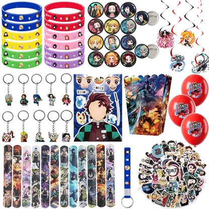 Anime Demon Birthday Theme Gifts Bags Keychain tattoo sticker Demon Slayer Candy Bags Packaging Giveaway Party Favors Gifts Supp