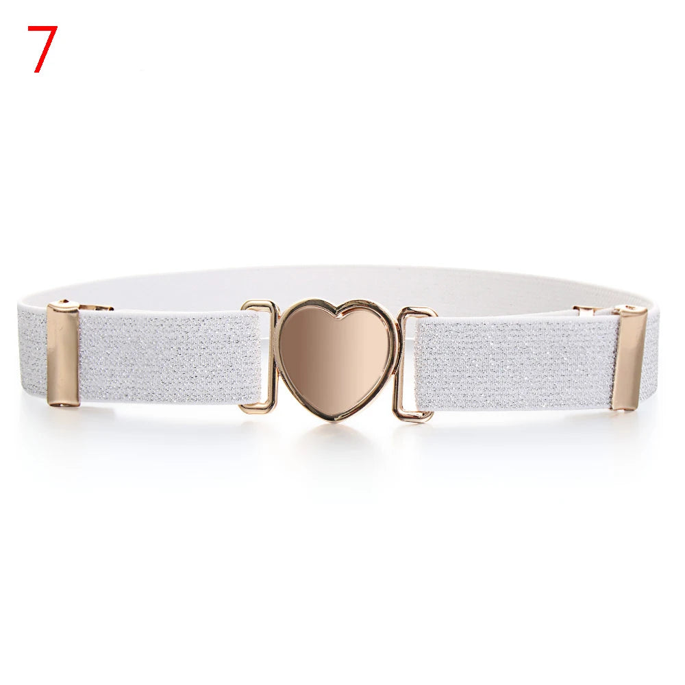 2022 Children Stretch Belts Girls Multicolor Adjustable Elastic Waist Belts with Heart Shape Buckle Waistband Accessories