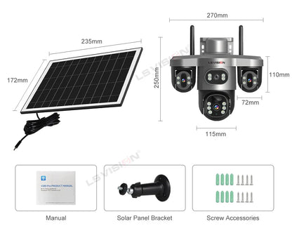 LS VISION 4G / WiFi Solar Camera 3Lenses Outdoor 15MP 4K Low Power Battery IP Camera PIR Night Vision V380 Pro CCTV Security