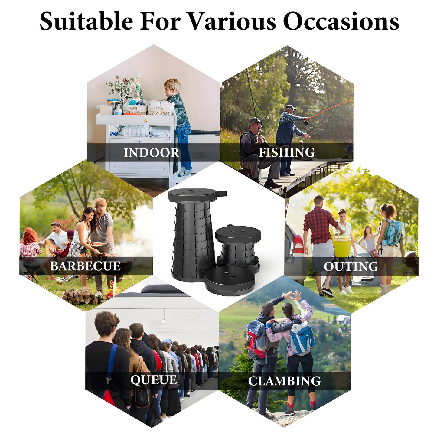 Portable Folding Stool Capacity Compact Camping Seat | Lightweight for Fishing Hiking Outdoor Events Subway Bus CommutingChaises