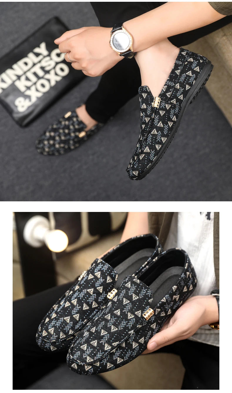 Summer Flat Casual Shoes Men Canvas Loafers Lightweight Breathable Slip-on Shoes Man Comfortable Non-slip Men's Driving Shoes