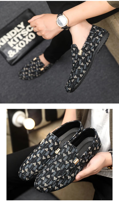 Summer Flat Casual Shoes Men Canvas Loafers Lightweight Breathable Slip-on Shoes Man Comfortable Non-slip Men's Driving Shoes