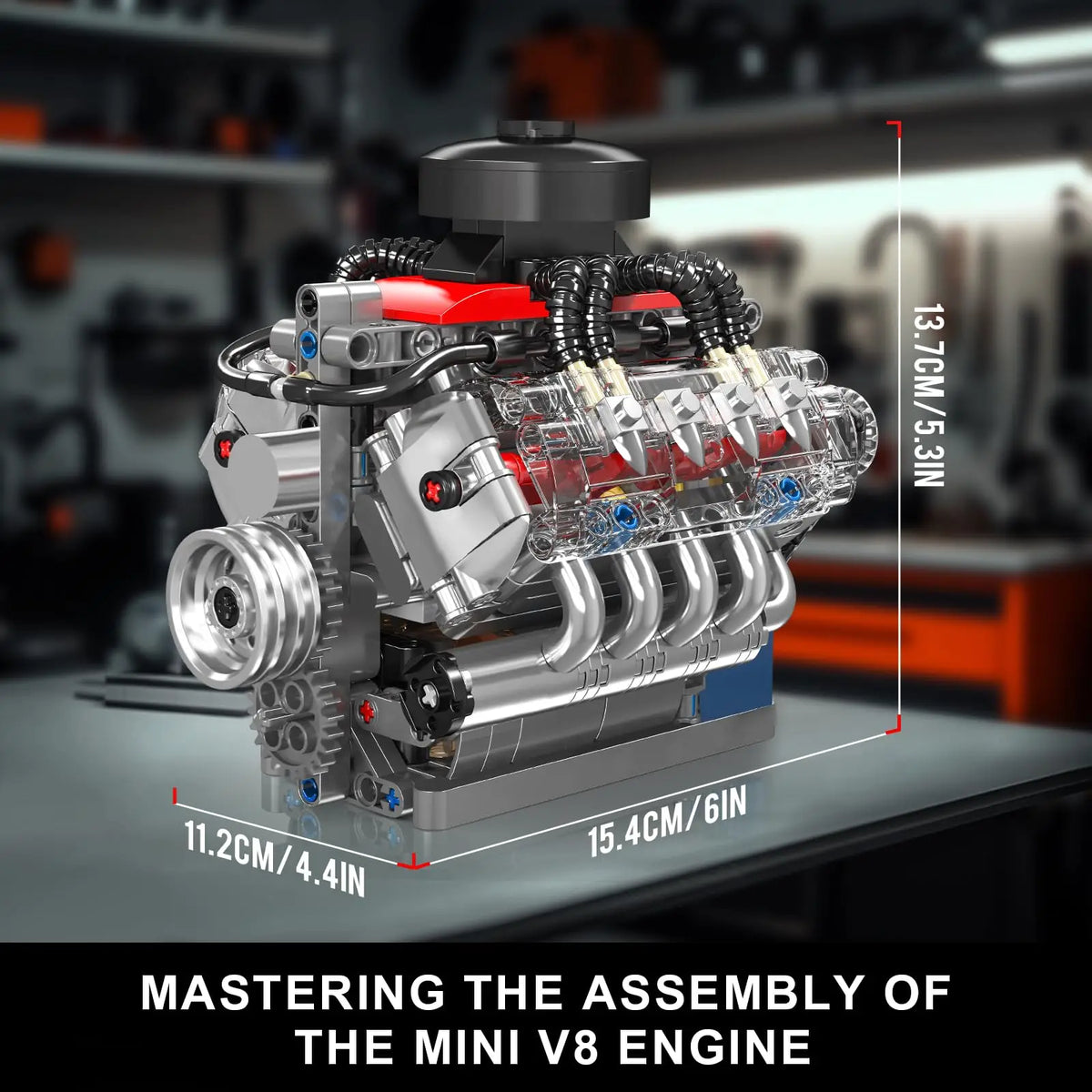 Mould King 10171 Working V8 Engine Model Kit, 487 PCS STEM Building Set with Motor for Adults, Teens & Kids
