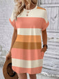 Plus Size Striped Women's T-Shirt Dress Casual Loose Short Sleeve Summer Dress with Pockets