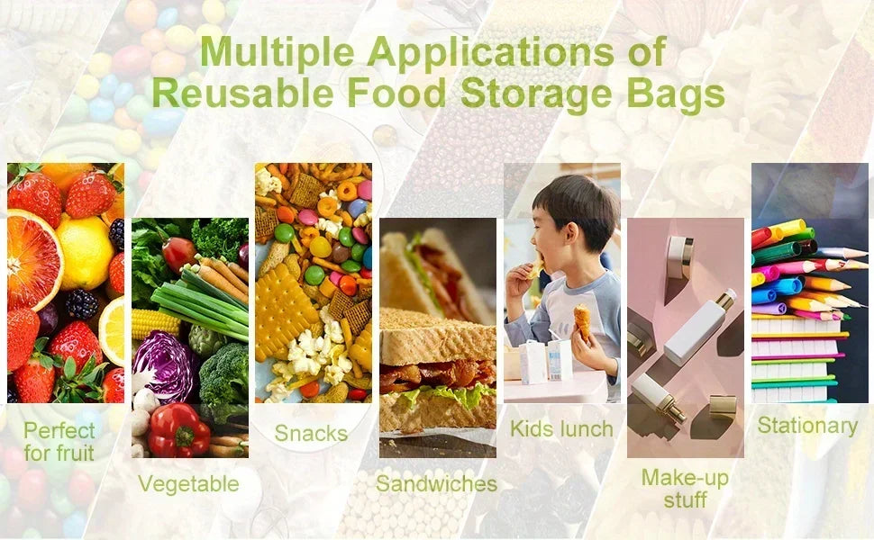 Reusable Silicone Food Bag Freezer Stand Up Food Storage Bag PEVA Bag Leakproof Containers Kitchen Fresh Bag Wrap Ziplock Bag