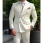 Sage Green Men's Wedding Suits Solid Color 2 Piece Daily Double Breasted Six-buttons Blazer Pants Formal Business Suit Set