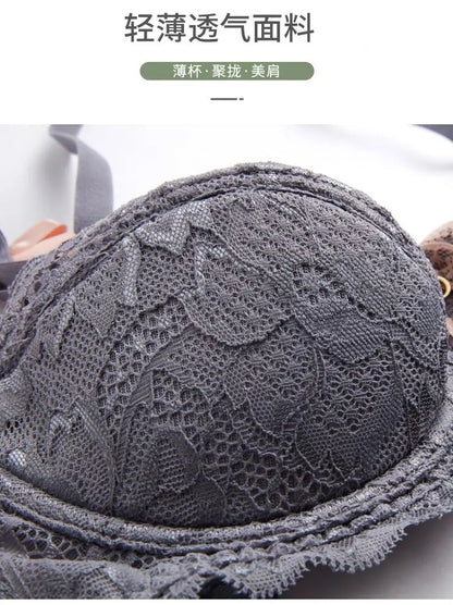 French Pure Passion Bow Shaped Shoulder Strap Lace Sexy Half Cup Push Up Bra Set Women's Thin Lingerie Big Breast Small Cup S-XL