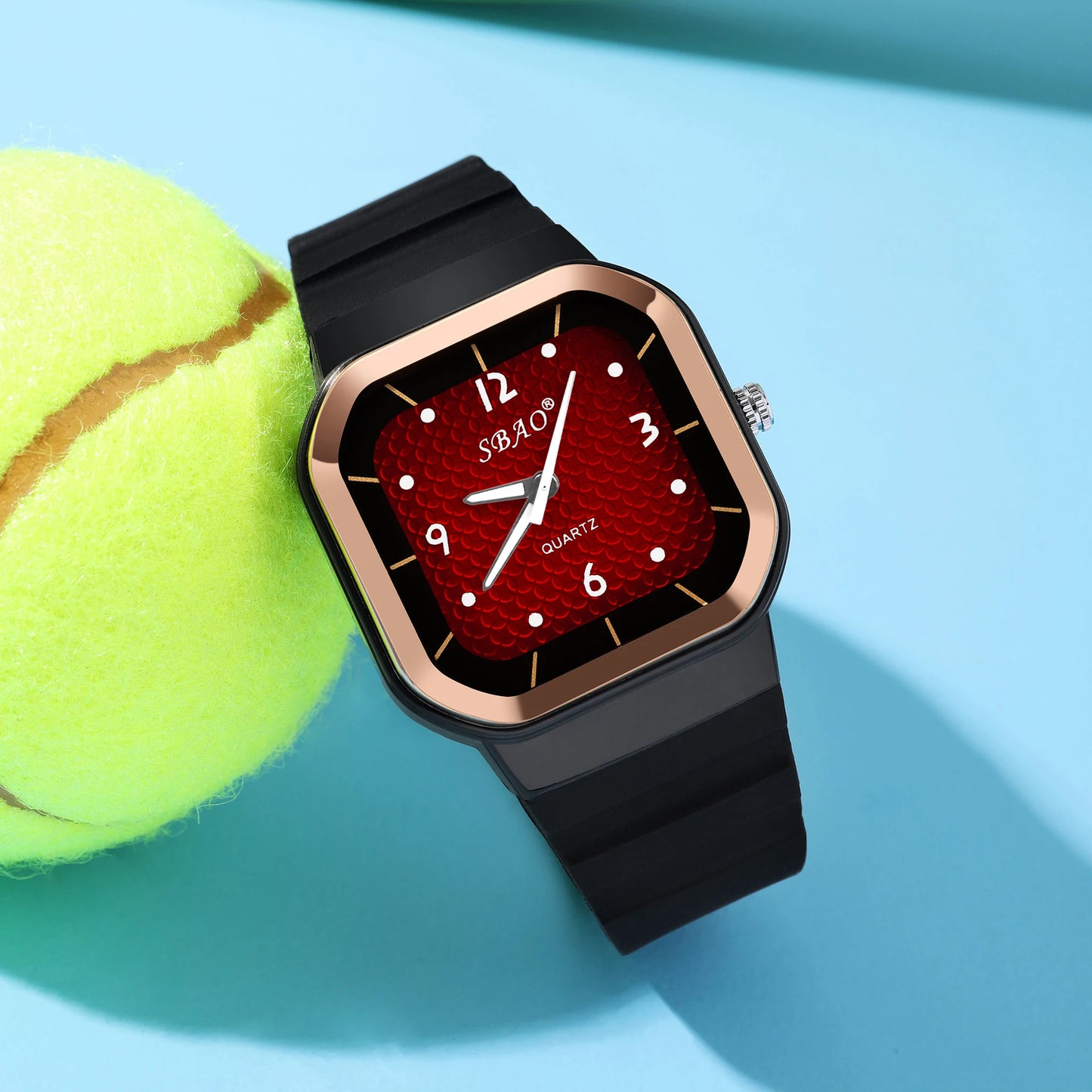 Trendy Square Dial Women Watch Teal Silicone Strap Rose Gold Bezel Analog Quartz Wristwatch Casual Waterproof Sport Wrist Clock