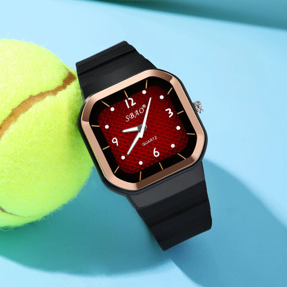 Trendy Square Dial Women Watch Teal Silicone Strap Rose Gold Bezel Analog Quartz Wristwatch Casual Waterproof Sport Wrist Clock
