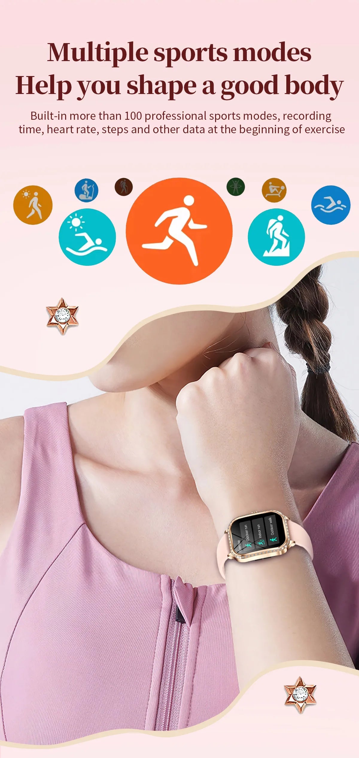 LIGE Fashion Design Women Smart Watch 1.75" Curved Screen Smartwatch Bluetooth Call Clock IP68 Waterproof Diamond Case Bracelet