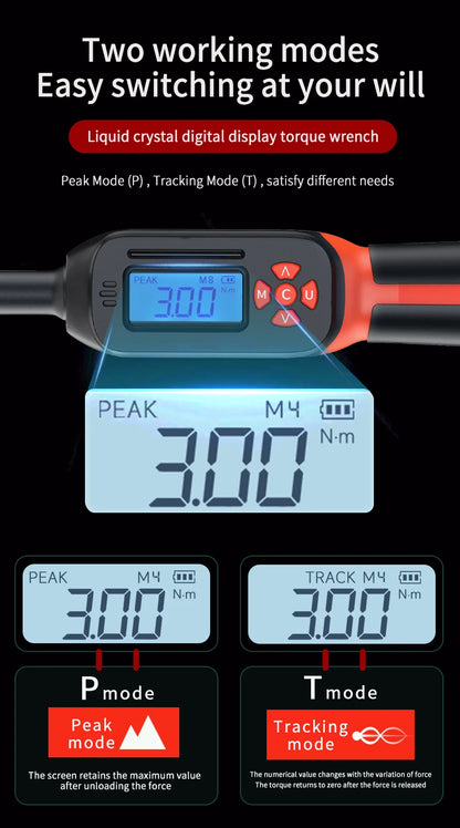 MOVECRAB Series Digital Torque Wrench 1.5-340N.m 2% Accuracy Preset Values with Buzzer, LED Flash & HandleVibration Notification