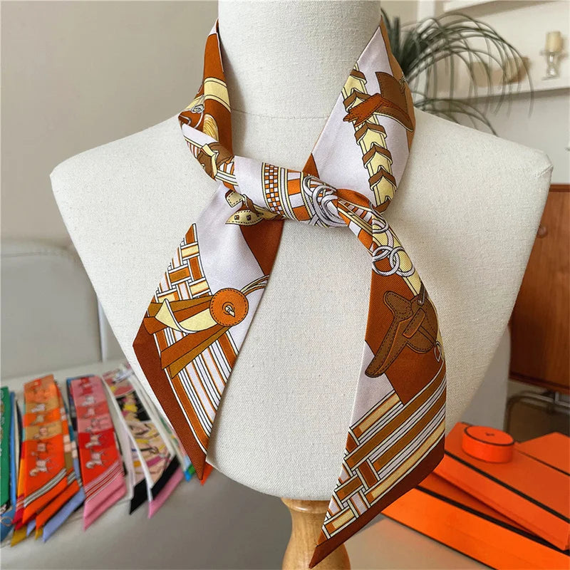 Summer New Animal Design Elephant Female Decoration Twill Silk Scarf Long Ribbon Binding Bag Silk Ribbon Hair Belt Small Scarf