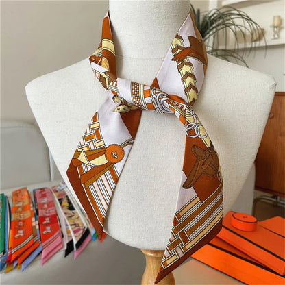 Summer New Animal Design Elephant Female Decoration Twill Silk Scarf Long Ribbon Binding Bag Silk Ribbon Hair Belt Small Scarf
