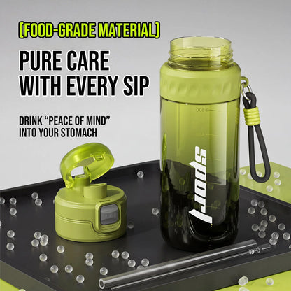 750ML Portable Mist Spray Water Bottle with Straw Double Drinking Sports Bottle for Office School Travel Gym Yoga