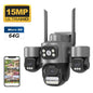 15MP ICSEE Protocol Security Camera 3-HD Screens Auto Tracking Color Night Vision 2-Way Audio Outdoor WiFi CCTV Cam