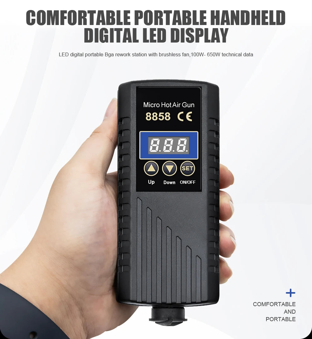 JCD 8858 Mikropistolet na gorące powietrze 750W Stacja lutownicza do poprawek LCD Cyfrowa suszarka do włosów do lutowania 110V Opalarka Narzędzia do naprawy spawalniczej