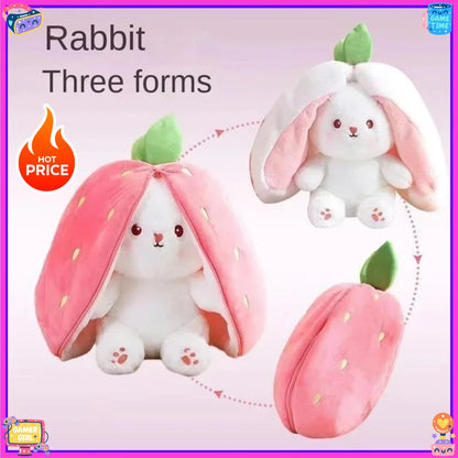 2026 Birthday Gift 18cm Hot Cute Strawberry Carrot Rabbit Plush Toy Stuffed Creative Into Fruit Transform Baby Cuddly Bunny Doll