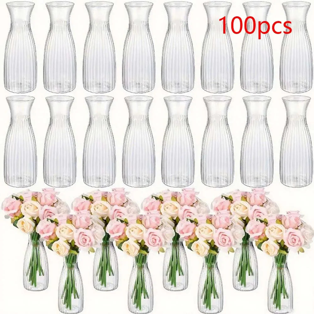 Striped Design Clear Plastic Vases for DIY Floral Arrangements Durable Home Wedding Table Centerpiece Decor
