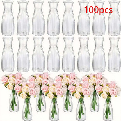 Striped Design Clear Plastic Vases for DIY Floral Arrangements Durable Home Wedding Table Centerpiece Decor