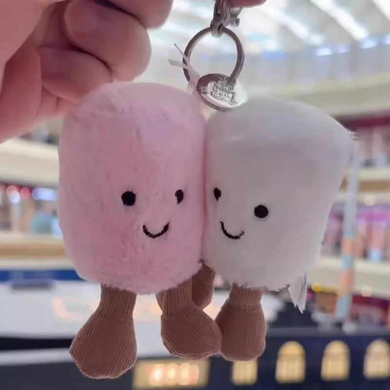 #new Fun Two Marshmallow Keychain Cotton Candy Tone Cute Soft Two Tone Keychain Bag Pendant Accessories Dolls Pendant Xmas Gifts