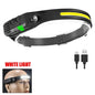 Czołówka USB, ładowalna, indukcyjna, z czujnikiem COB LED, wbudowana bateria, latarka, 5 trybów świecenia, reflektor