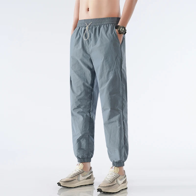 Men's Ice Silk Joggers Pants Fashion Jogger Pants Loose Straight Wide Leg Trousers Vintage Cargo Pants Man Solid Streetwear Men